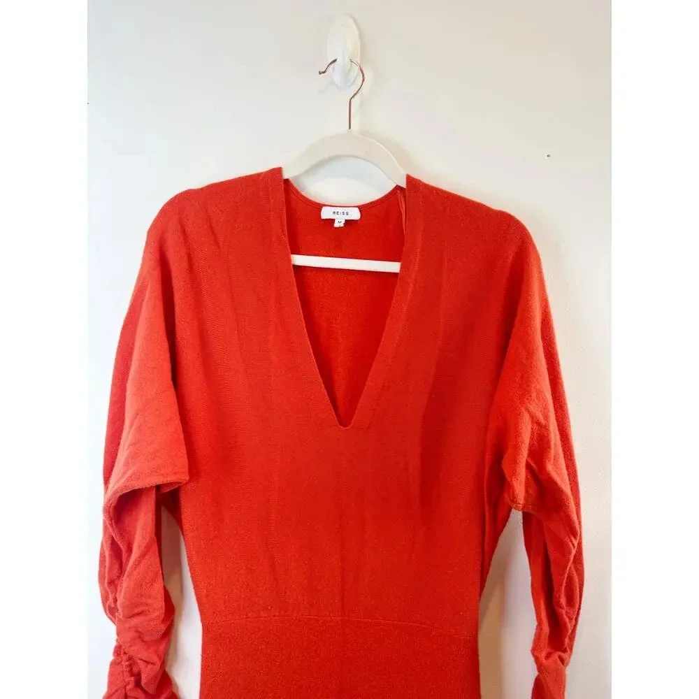 Riess Jenna Sweater Dress Orange Knitted Cashmere Blend Ruched Size M - Picture 6 of 13